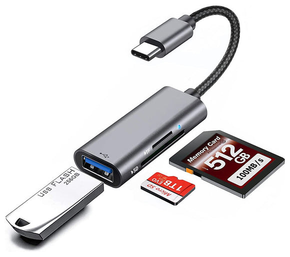 USB-C OTG 3-in-1 Card Reader USB Type-C to SD/ TF Card Reader with USB 3.0 port UCCR331